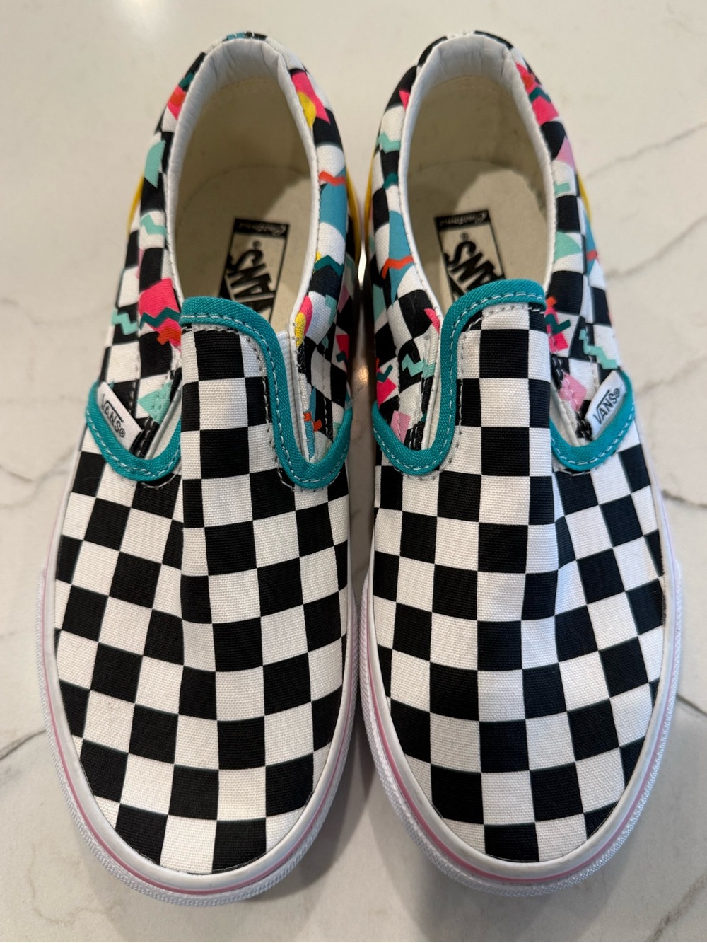VANS Kids Customized Checkerboard Slip-Ons, Size 3, NWOT